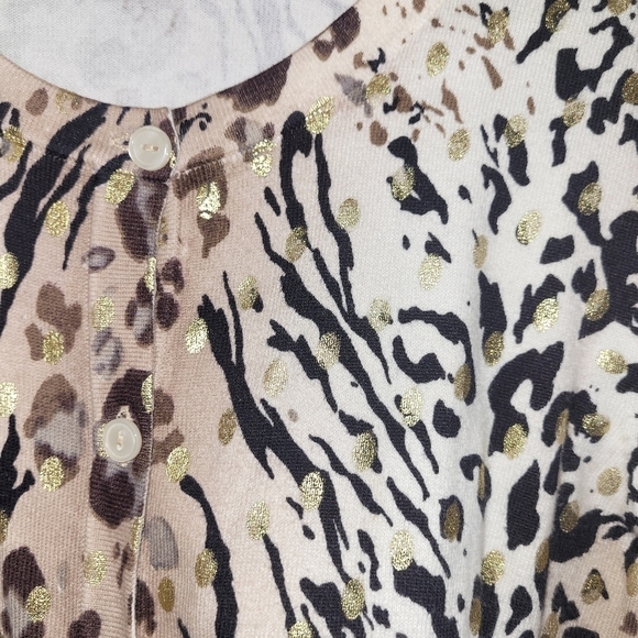 ♥️Liz Claiborne animal print metallic detail crewneck button front cardigan - Picture 3 of 8